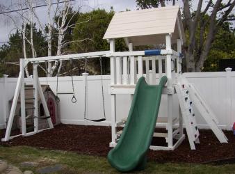 <b>P-30</b>: Fort 3 Position Monkey Bar Swing System Superslide, Rock Wall Picnic Table