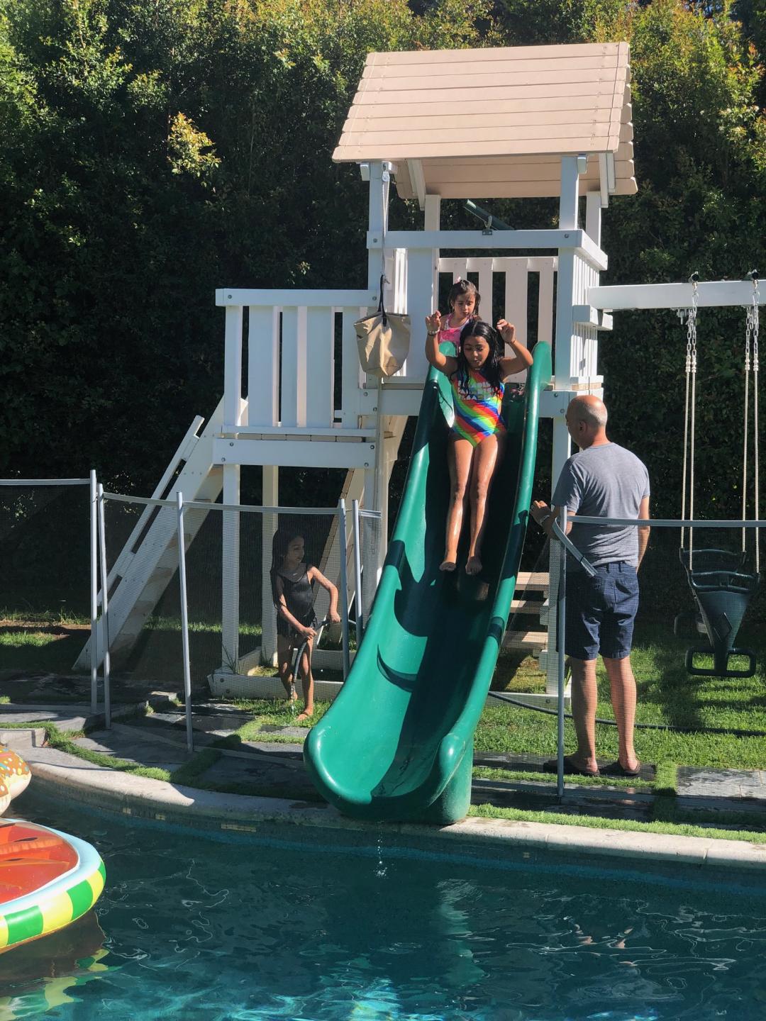 Tower with swimming pool slide